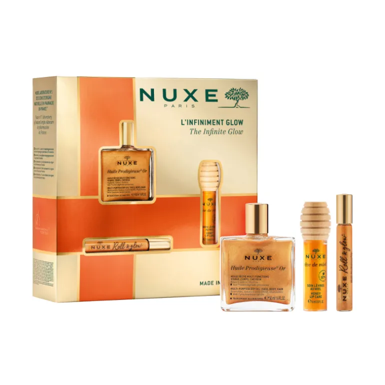 Coffret Glow infinito Huile Prodigieuse Or + Roll & Glow Huile Prodigieuse Or + Rêve de Miel